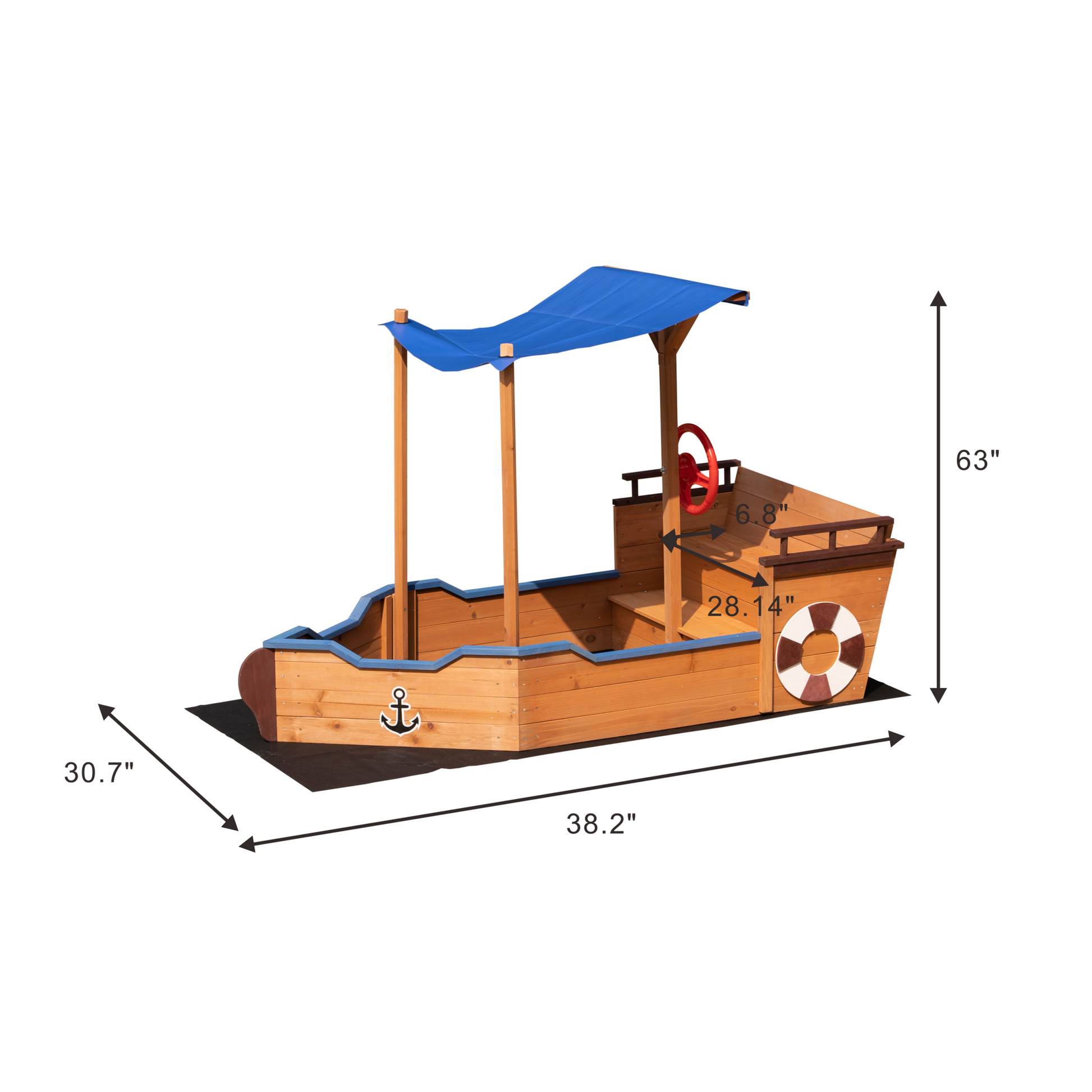 Outsunny Pirate Sandbox With Cover And Rudder, Wooden Sandbox With Storage Bench And Seat, Outdoor Toy For Kids Ages 3 8 Years Old Natural Wood 200 Lbs & Over American Design,Cute,Pastoral 5 To 8 Years Solid Wood Indoor & Outdoor Use