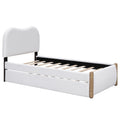 Twin Size Upholstered Platform Bed With Wood Supporting Feet And Twin Size Trundle, White Box Spring Not Required Twin White Wood Bedroom Bed Frame Upholstered