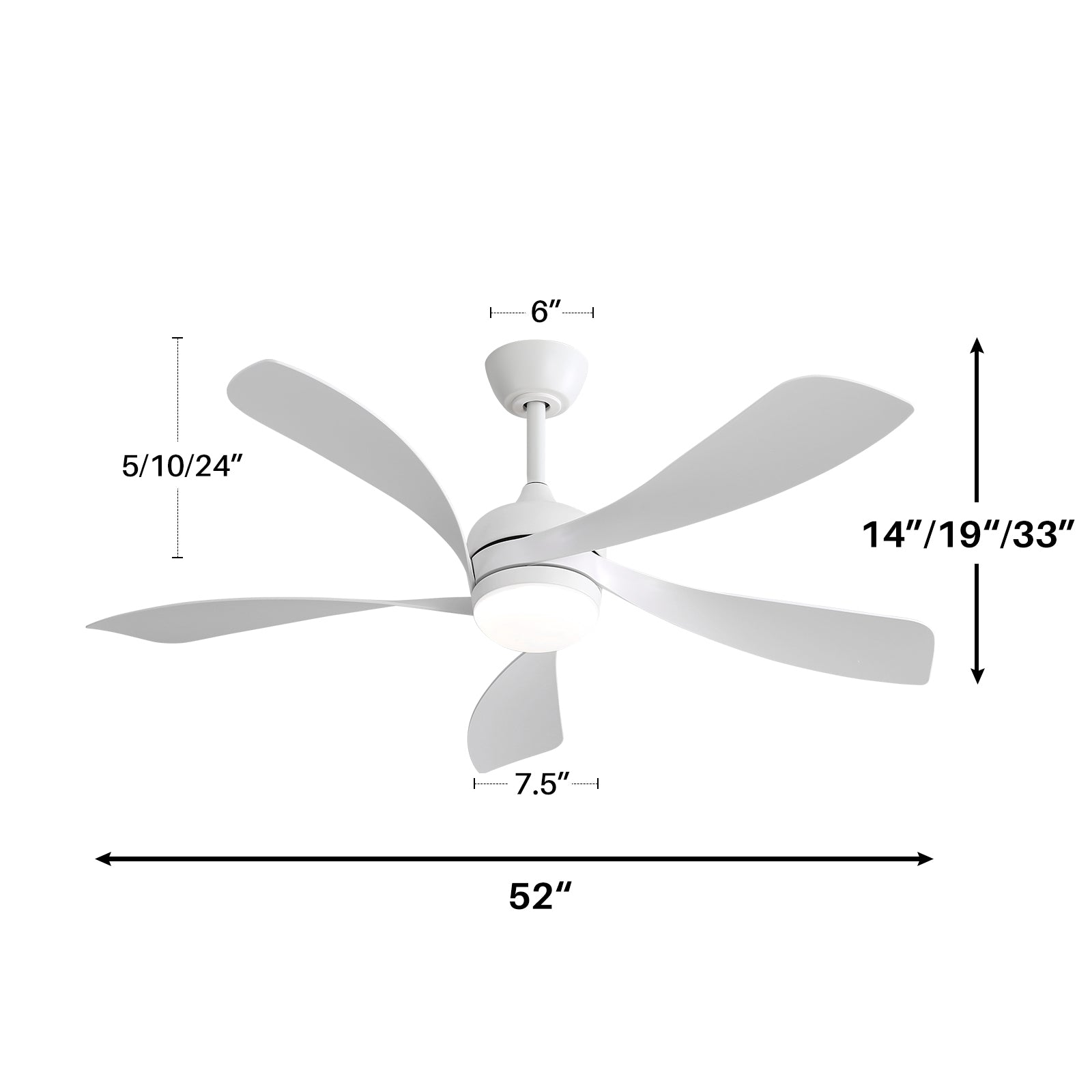 52 Inch Modern Ceiling Fan With 5 Abs Blades Remote Control Reversible Dc Motor White For Bedroom White Abs