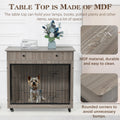 Dog Crate Furniture, Wooden Dog House, Decorative Dog Kennel With Drawer, Indoor Pet Crate End Table For Small Dog, Steel Tube Dog Cage, Chew Proof, Grey 31.7