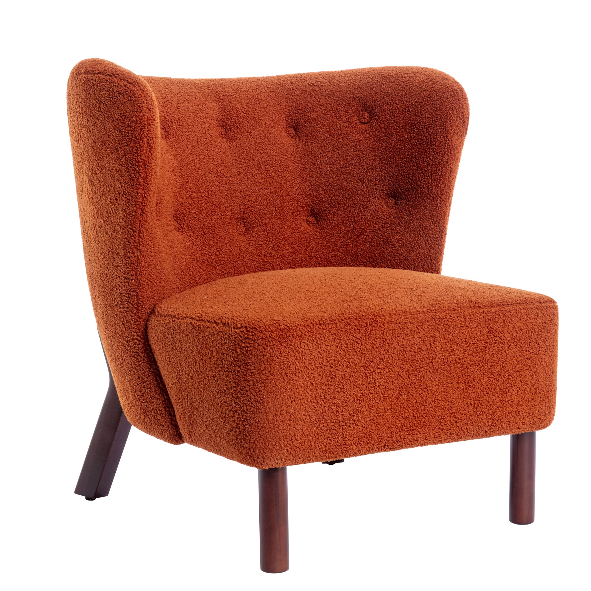 Accent Chair, Upholstered Armless Chair Lambskin Sherpa Single Sofa Chair With Wooden Legs, Modern Reading Chair For Living Room Bedroom Small Spaces Apartment, Burnt Orange Burnt Orange Polyester