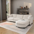 107.87'Sectional Sofa Couch With 1 Ottoman,Seat Cushion And Back Cushion Removable Beige Polyester