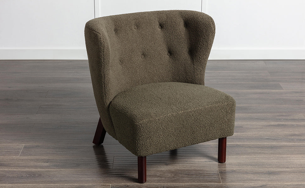 Accent Chair, Upholstered Armless Chair Lambskin Sherpa Single Sofa Chair With Wooden Legs, Modern Reading Chair For Living Room Bedroom Small Spaces Apartment, Green Green Polyester