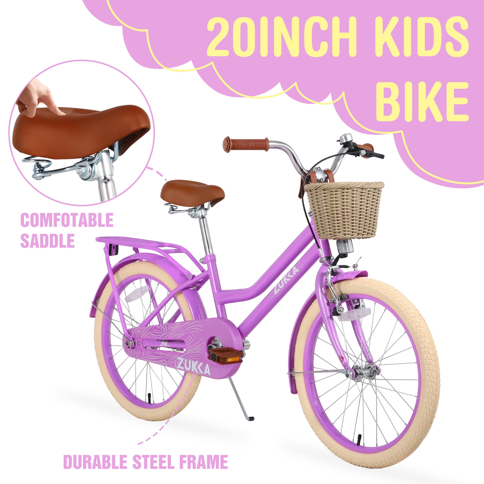 Multiple Colors,Girls Bike With Basket For 7 10 Years Old Kids,20 Inch Wheel ,No Training Wheels Included Cycling Purple Garden & Outdoor Carbon Steel