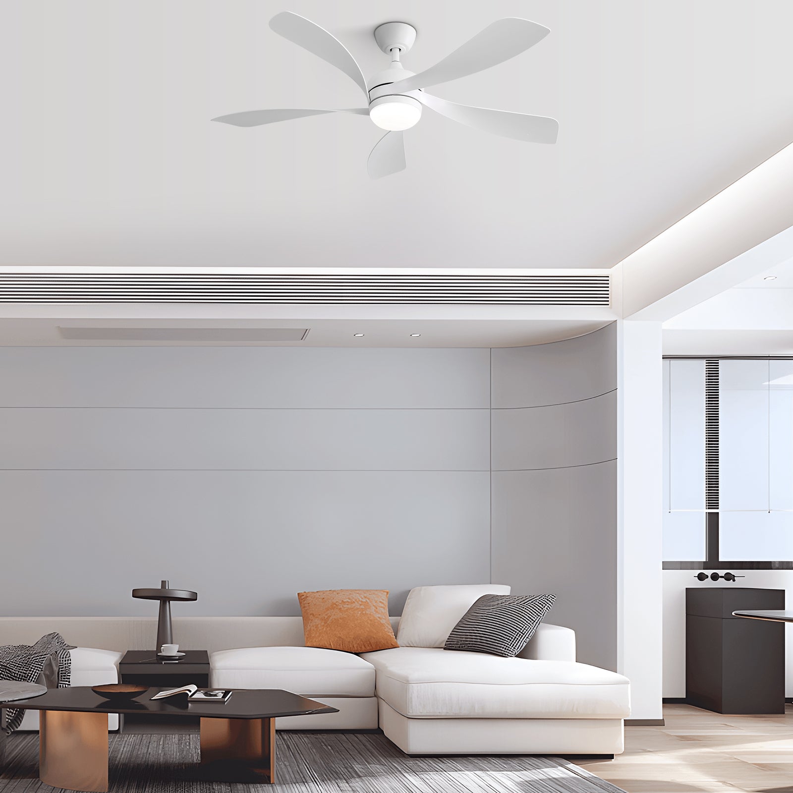 52 Inch Modern Ceiling Fan With 5 Abs Blades Remote Control Reversible Dc Motor White For Bedroom White Abs