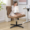 Armless Office Desk Chair No Wheels, Brown Brown Foam Polyester Blend