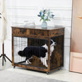 Dog Crate Furniture, Wooden Dog Crate End Table, 38.4 Inch Dog Kennel With 2 Drawers Storage, Heavy Duty Dog Crate, Decorative Pet Crate Dog Cage For Large Indoor Use Rustic Brown 38.4