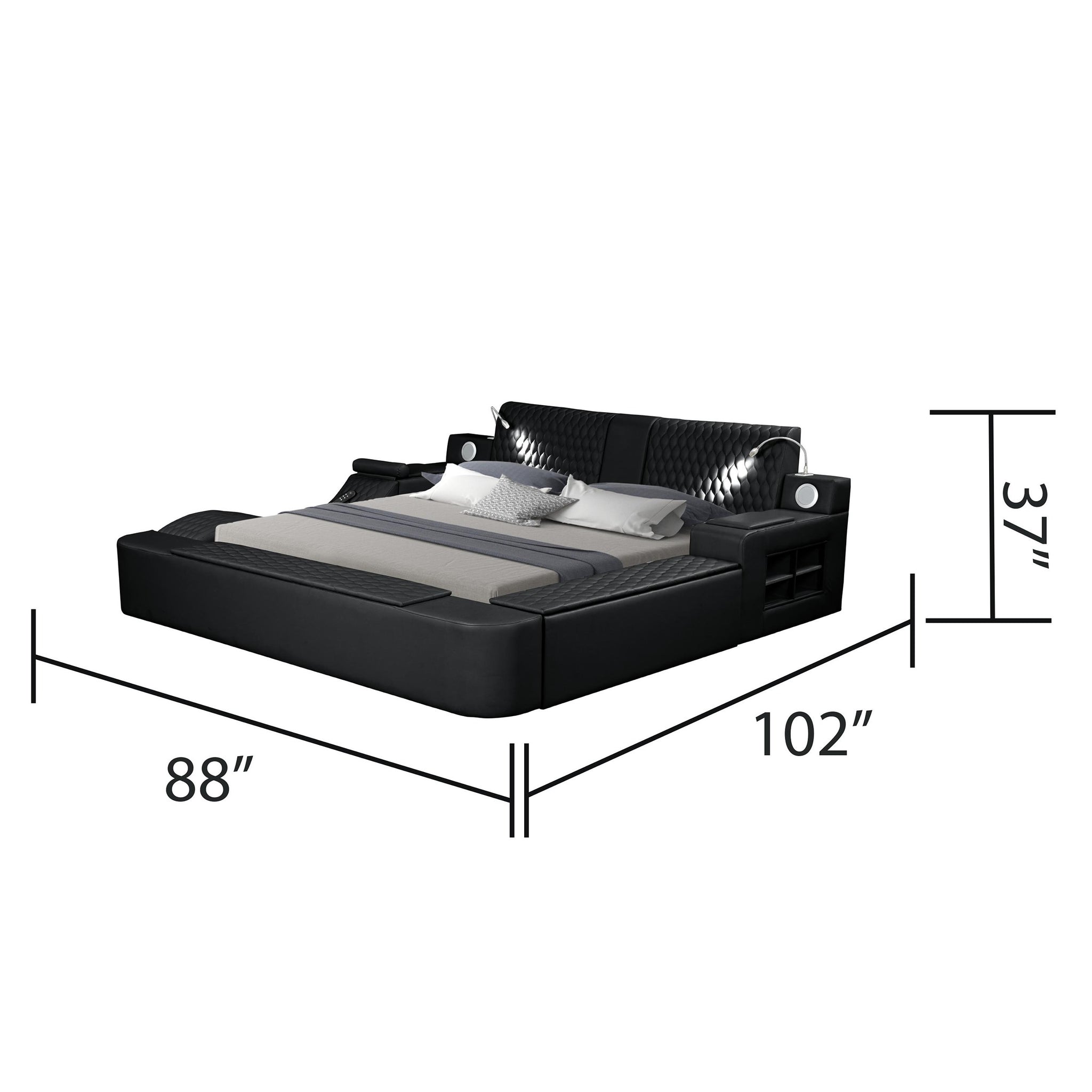 Smart Multifunctional Queen Size Bed Made With Wood In Black Box Spring Not Required Queen Black Wood Bedroom Contemporary,Modern Slat Beds Upholstered Wood