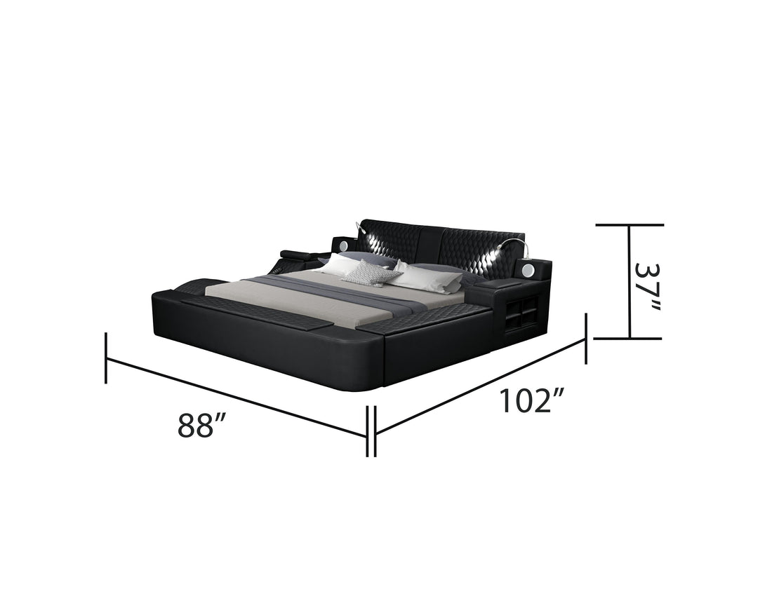 Smart Multifunctional Queen Size Bed Made With Wood In Black Box Spring Not Required Queen Black Wood Bedroom Contemporary,Modern Slat Beds Upholstered Wood