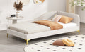 Twin Size Upholstered Daybed With Headboard And Armrest,Support Legs, Beige Beige Upholstered