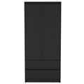 Beloit 3 Piece Bedroom Set, Nightstand Dresser Armoire, Black Black Particle Board Engineered Wood