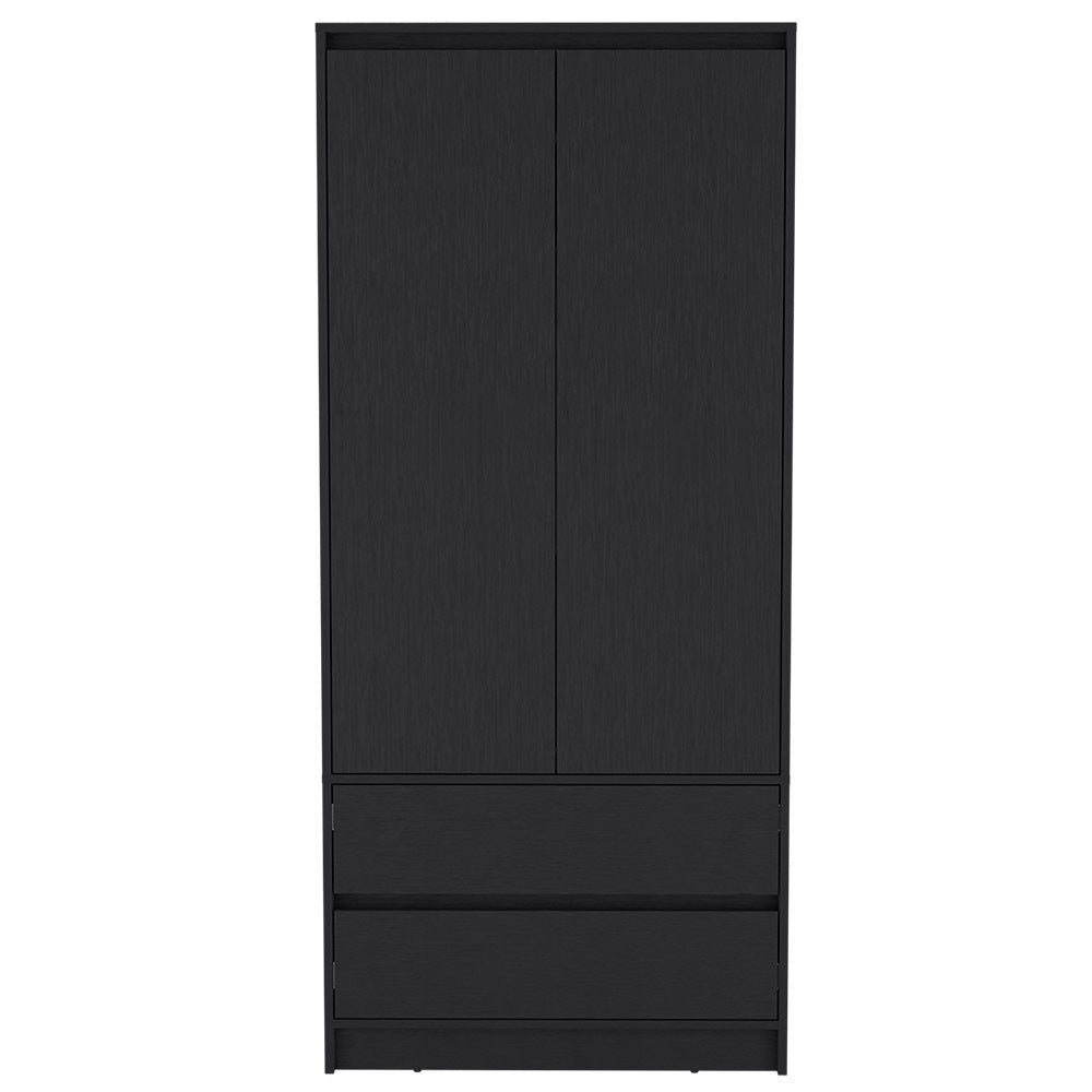Beloit 3 Piece Bedroom Set, Nightstand Dresser Armoire, Black Black Particle Board Engineered Wood