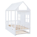 Twin Size Wood House Bed With Twin Size Trundle, Wooden Daybed, White White Solid Wood