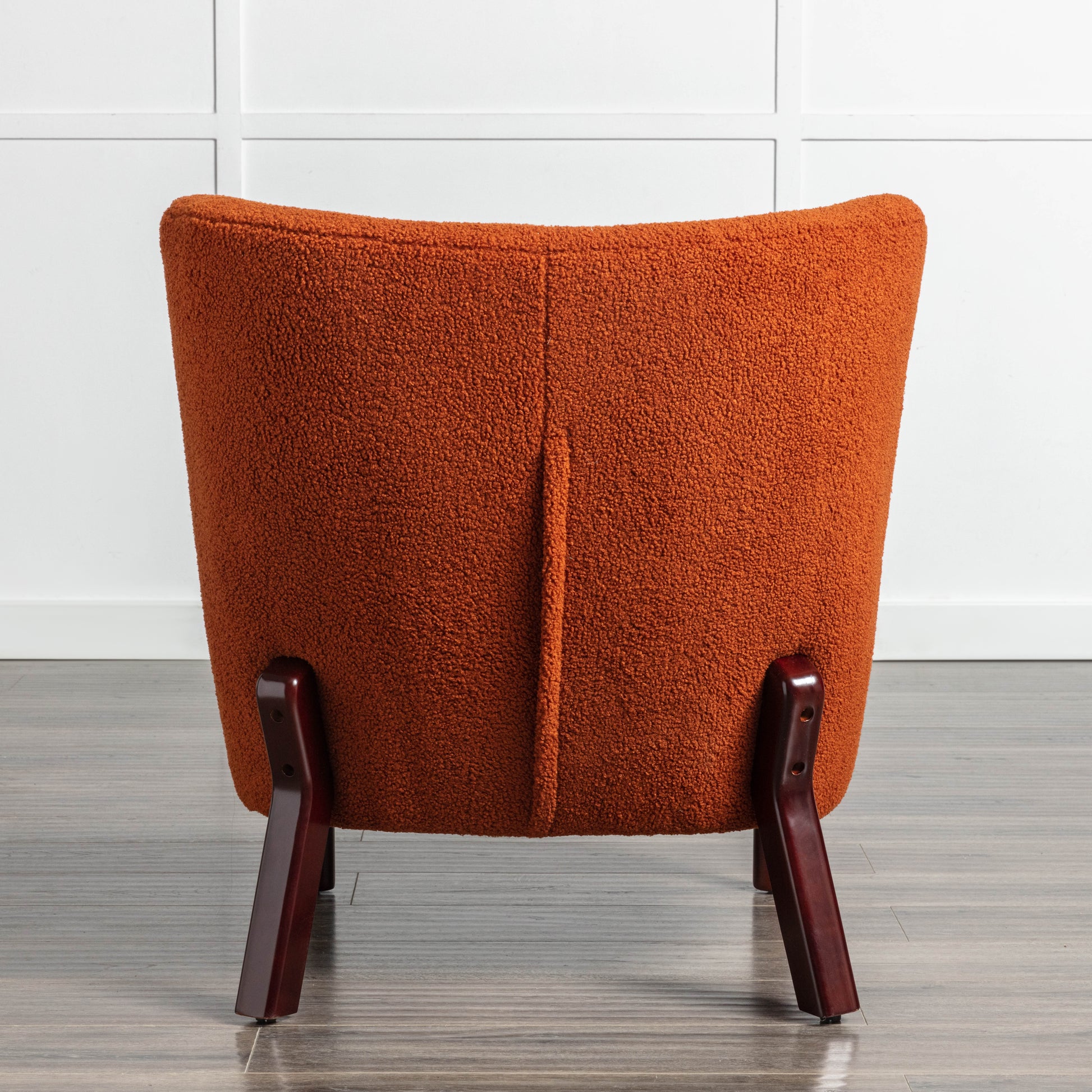 Accent Chair, Upholstered Armless Chair Lambskin Sherpa Single Sofa Chair With Wooden Legs, Modern Reading Chair For Living Room Bedroom Small Spaces Apartment, Burnt Orange Burnt Orange Polyester