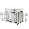 Dog Crate Furniture, Wooden Dog Crate End Table, 38.4 Inch Dog Kennel With 2 Drawers Storage, Heavy Duty Dog Crate, Decorative Pet Crate Dog Cage For Large Indoor Use White 38.4