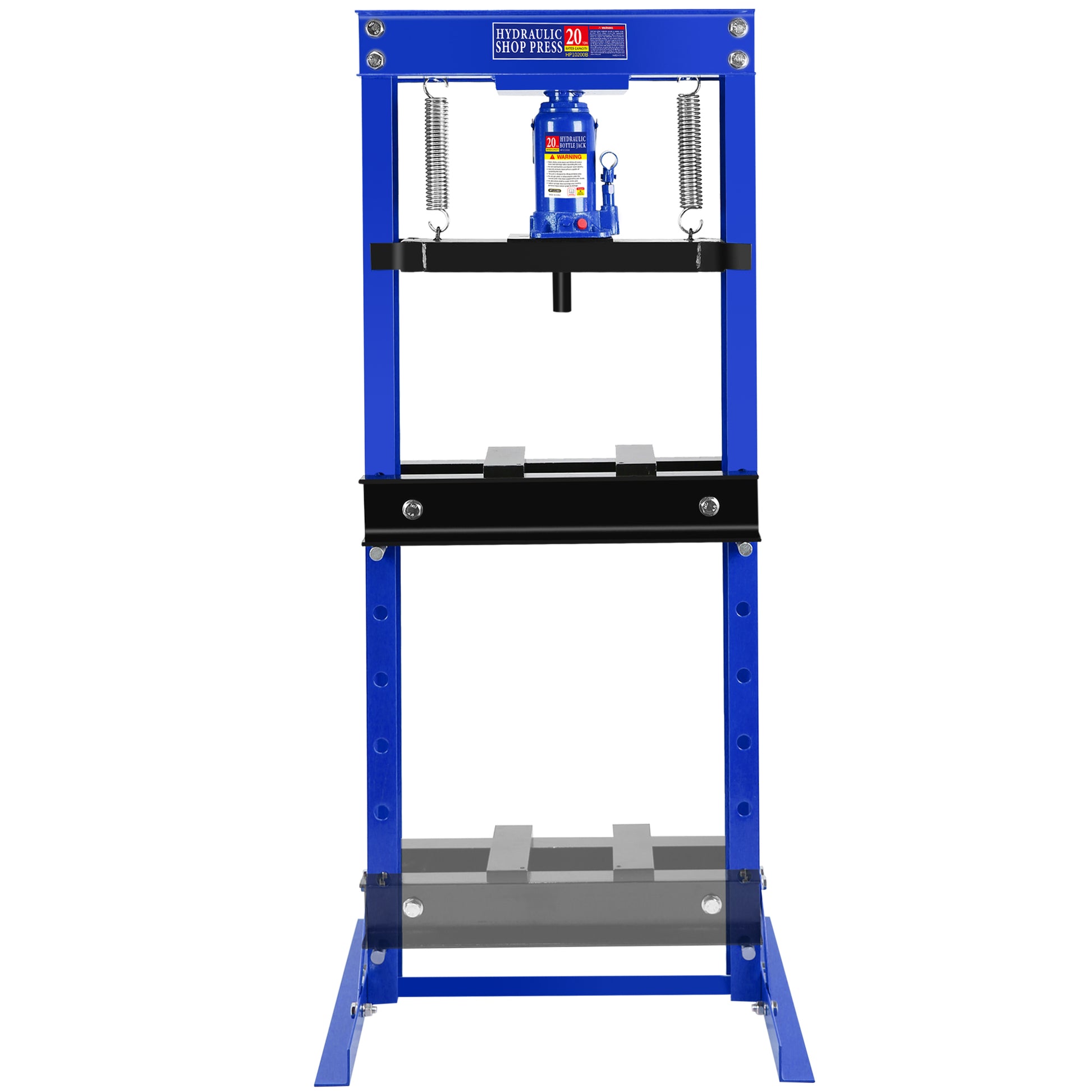 Hydraulic Shop Floor Press 20 Ton Steel H Frame Shop Press With Steel Plates Adjustable Working Table, Floor Stand Jack For Gears And Bearings Blue Steel