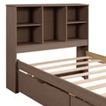 Modern Twin Size Bed Frame With Built In Usb Port On Bookcase Headboard And 2 Drawers For Walnut Color Box Spring Not Required Twin Walnut Bedroom Bed Frame Particle Board