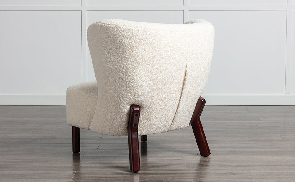 Accent Chair, Upholstered Armless Chair Lambskin Sherpa Single Sofa Chair With Wooden Legs, Modern Reading Chair For Living Room Bedroom Small Spaces Apartment, Cream Cream Polyester