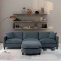 107.87'Sectional Sofa Couch With 1 Ottoman,Seat Cushion And Back Cushion Removable Dark Gray Polyester