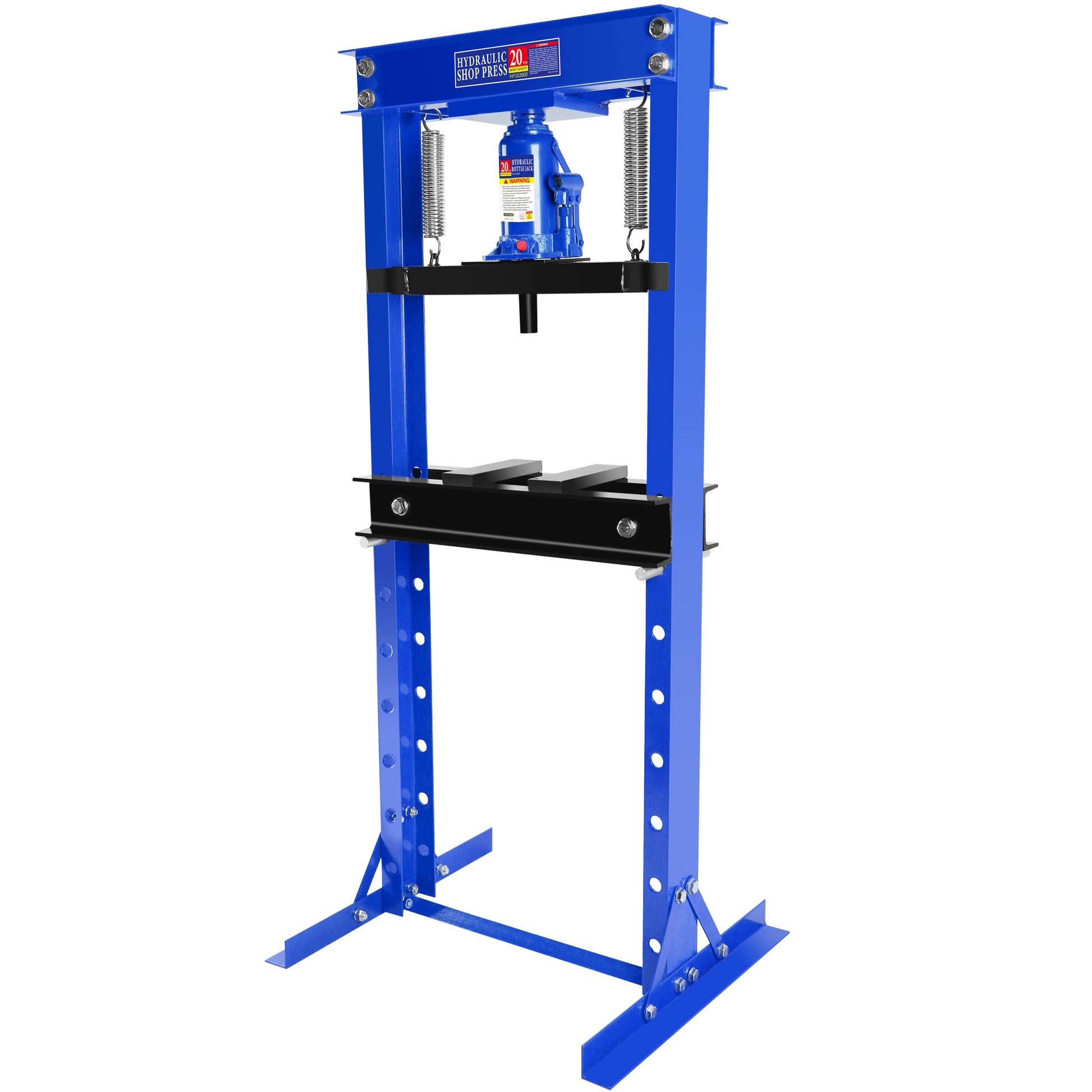 Hydraulic Shop Floor Press 20 Ton Steel H Frame Shop Press With Steel Plates Adjustable Working Table, Floor Stand Jack For Gears And Bearings Blue Steel