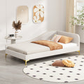 Twin Size Upholstered Daybed With Headboard And Armrest,Support Legs, Beige Beige Upholstered