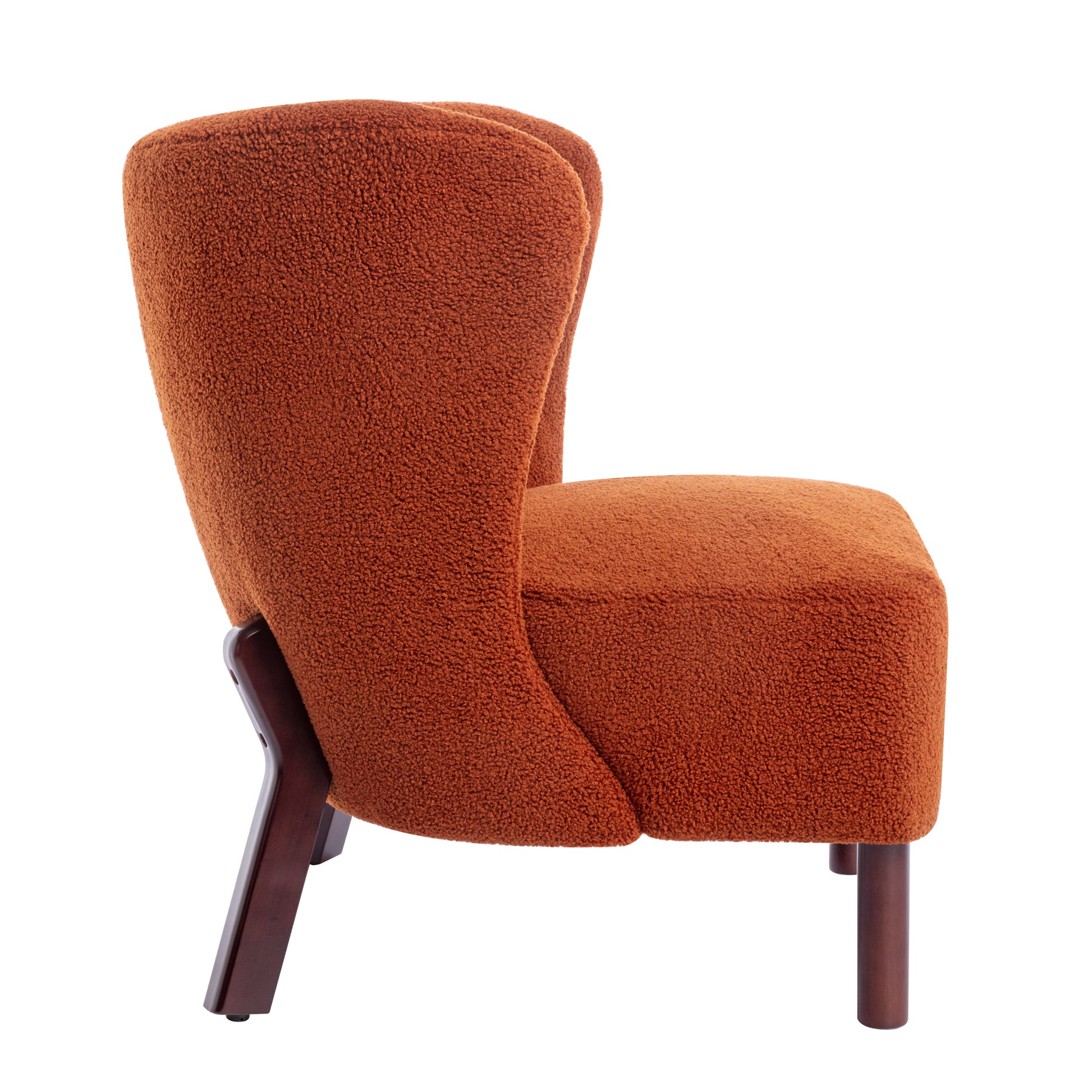 Accent Chair, Upholstered Armless Chair Lambskin Sherpa Single Sofa Chair With Wooden Legs, Modern Reading Chair For Living Room Bedroom Small Spaces Apartment, Burnt Orange Burnt Orange Polyester
