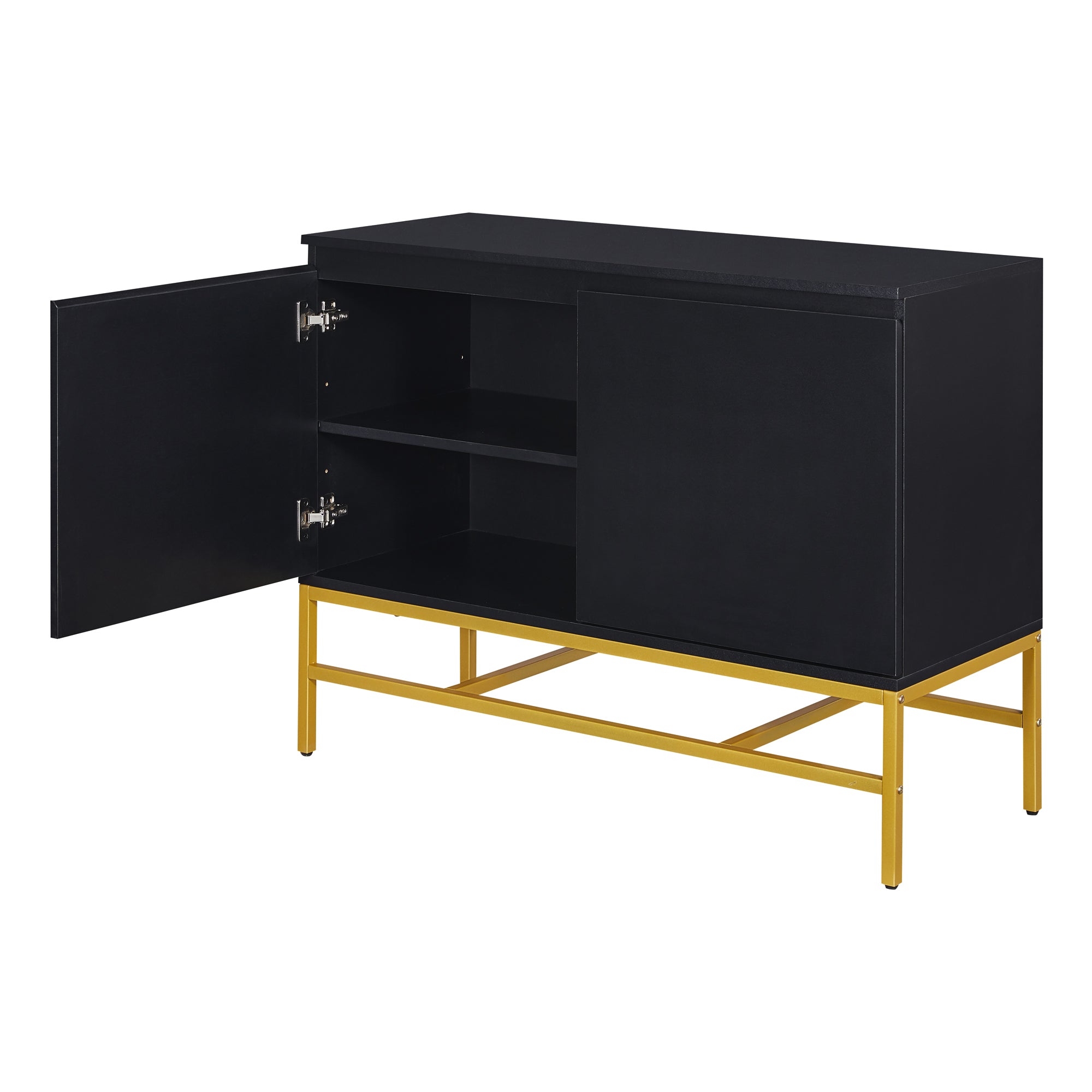 Minimalist & Luxury Cabinet Two Door Sideboard With Gold Metal Legs For Living Room, Dining Room Black Black Particle Board