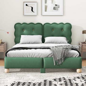 Queen Size Upholstered Platform Bed With Support Legs,Green Green Upholstered