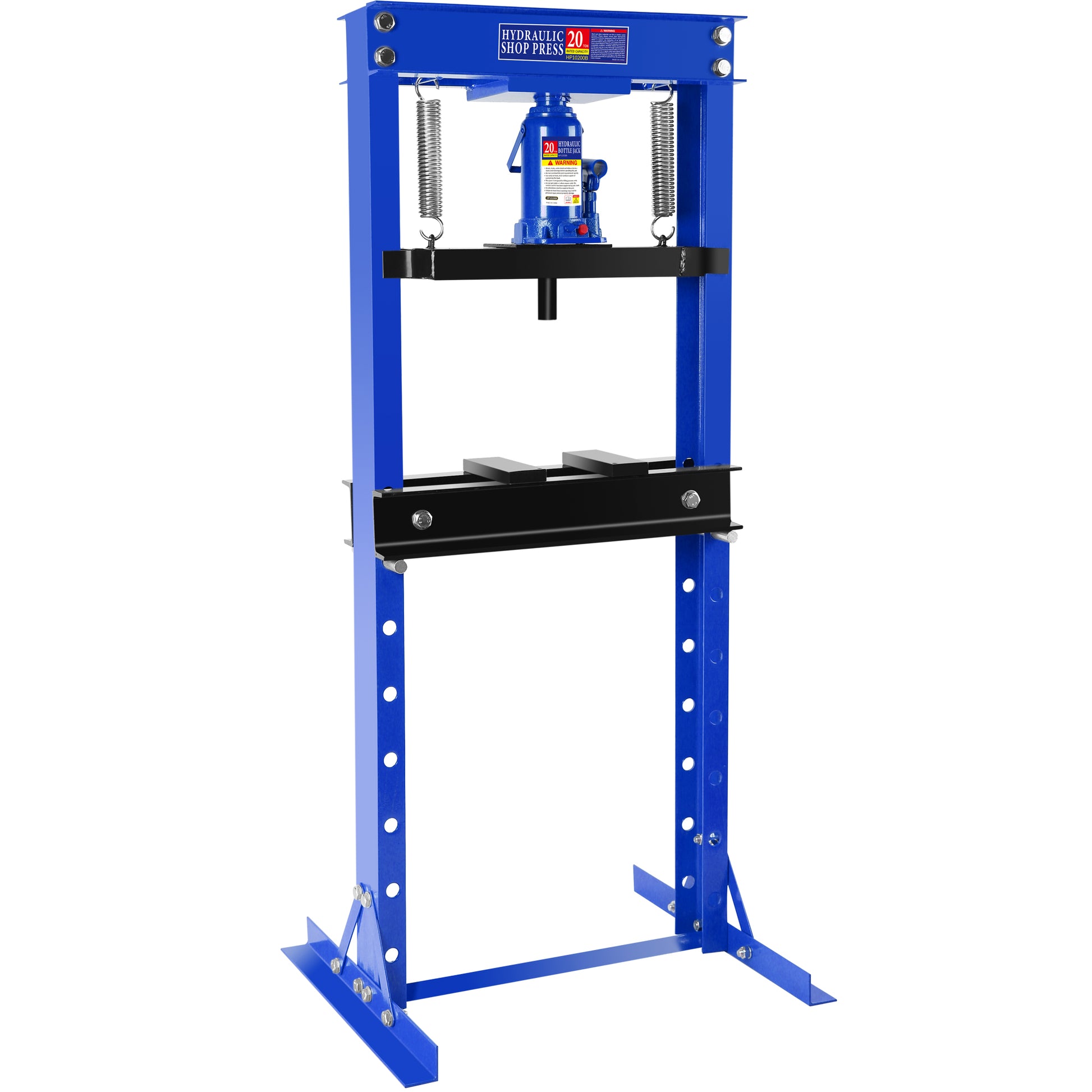 Hydraulic Shop Floor Press 20 Ton Steel H Frame Shop Press With Steel Plates Adjustable Working Table, Floor Stand Jack For Gears And Bearings Blue Steel