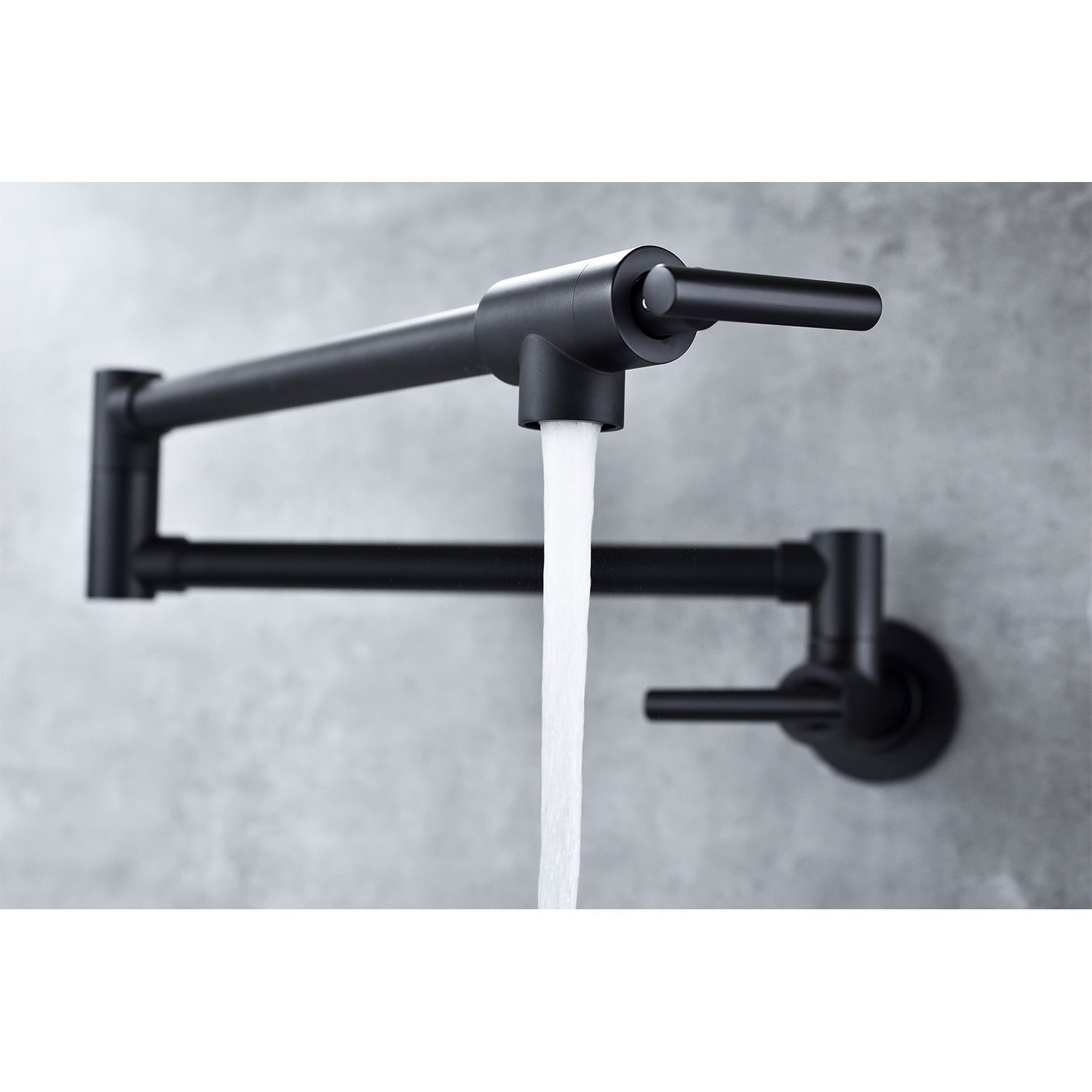 Wall Mount Folding Kitchen Pot Filler Faucet Matte Black Brass