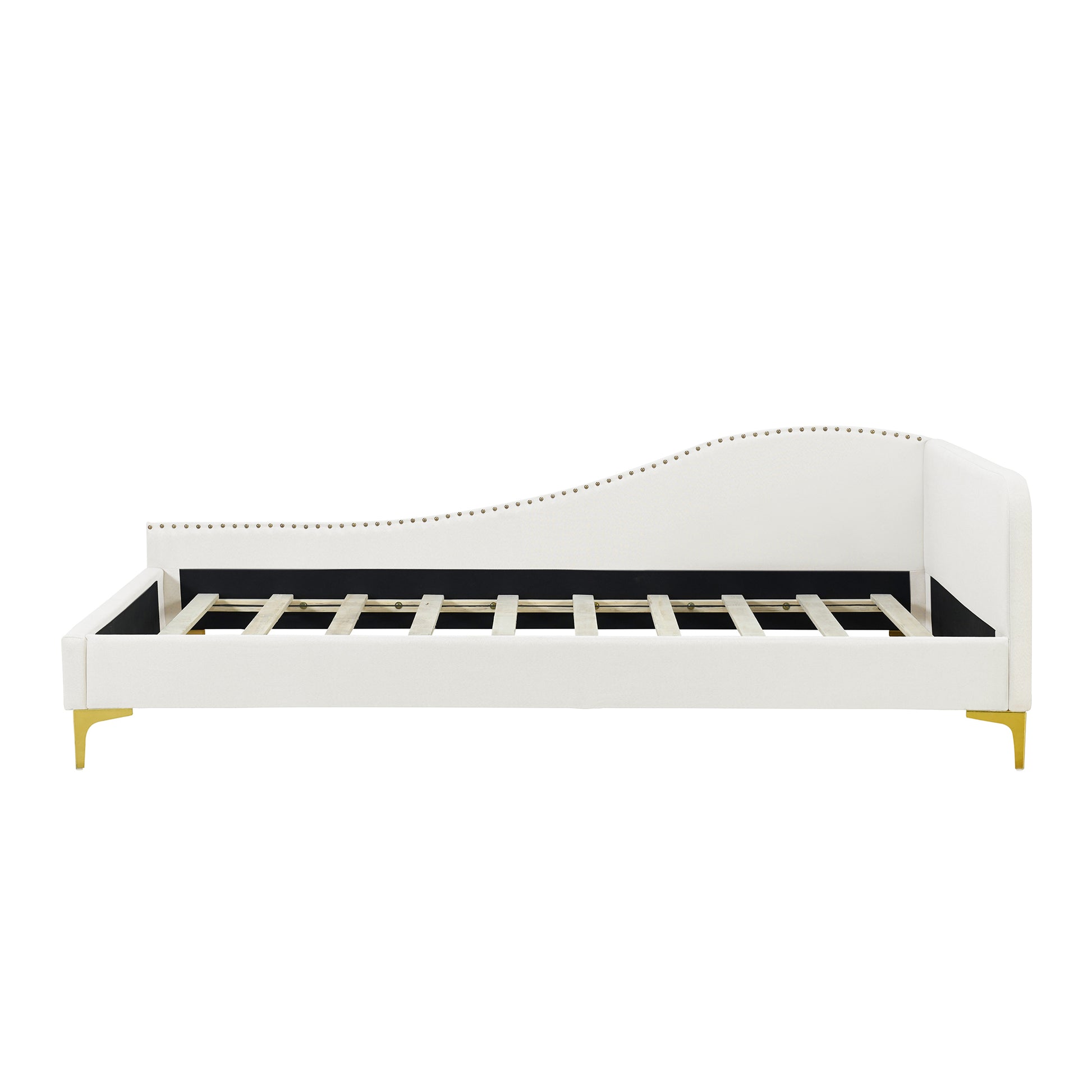 Twin Size Upholstered Daybed With Headboard And Armrest,Support Legs, Beige Beige Upholstered