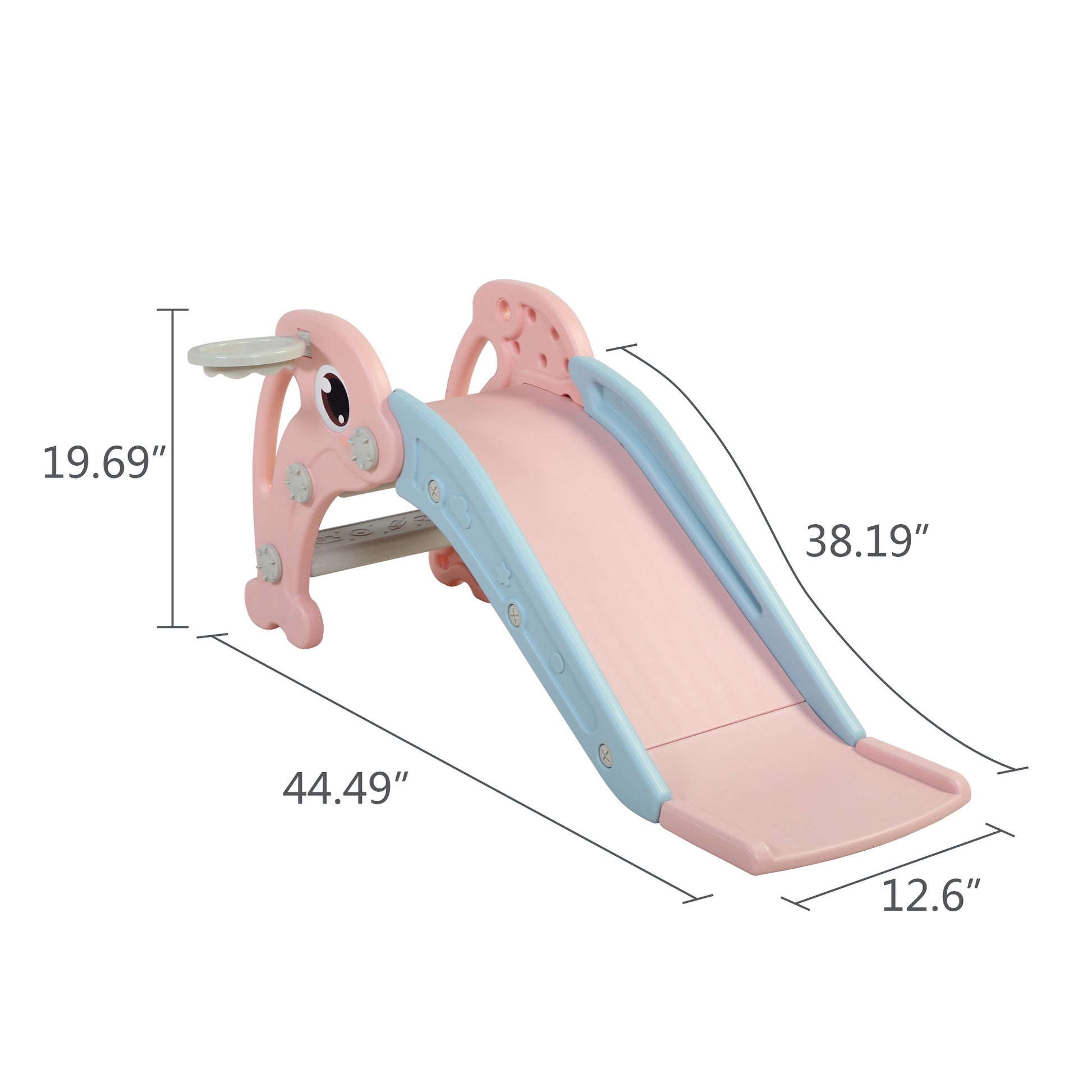 2 In 1 Slide, Toddler Freestanding Extra Long Slide With Basketball Hoop & Ball, Indoor Outdoor, Pink Pink Hdpe