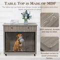 Dog Crate Furniture, Wooden Dog Crate End Table, 38.4 Inch Dog Kennel With 2 Drawers Storage, Heavy Duty Dog Crate, Decorative Pet Crate Dog Cage For Large Indoor Use Grey 38.4