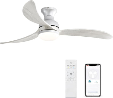 52 Inch Modern Ceiling Fan With 3 Color Dimmable Solid Wood Blades Remote Control Reversible Dc Motor For Bedroom Silver Metal & Wood