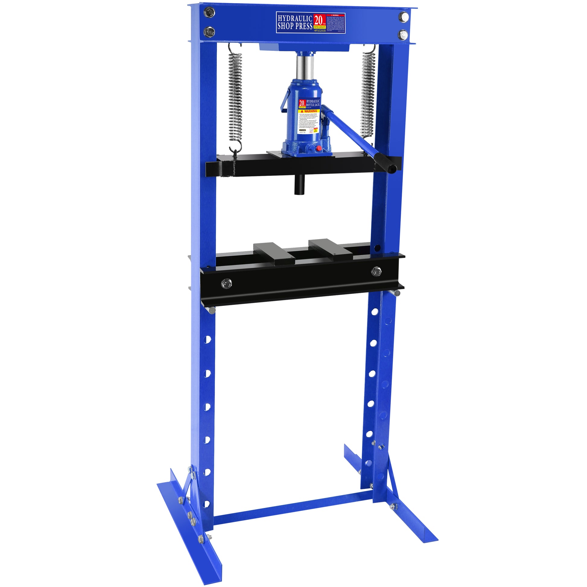 Hydraulic Shop Floor Press 20 Ton Steel H Frame Shop Press With Steel Plates Adjustable Working Table, Floor Stand Jack For Gears And Bearings Blue Steel