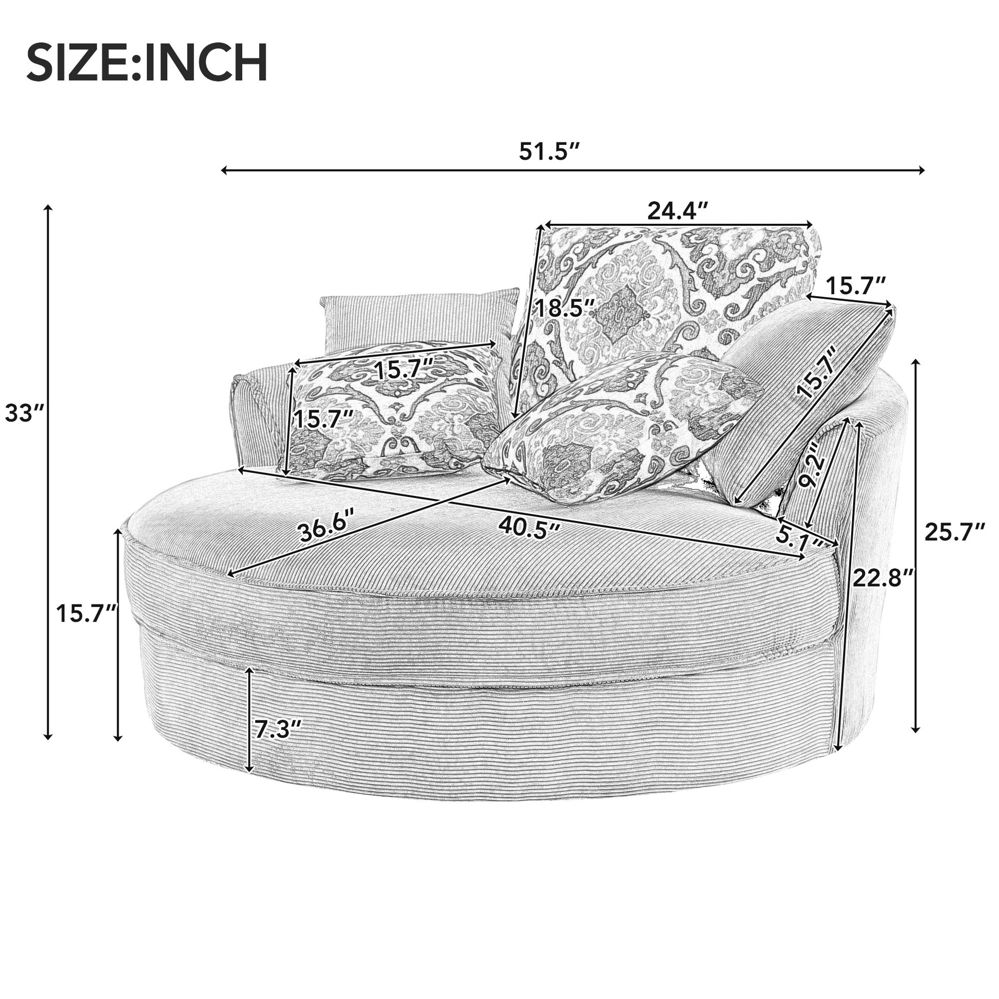 Swivel Accent Barrel Chair With 5 Movable Pillow 360 Degree Swivel Round Sofa Chair For Living Room,Bedroom, Hotel, Grey Grey Foam Corduroy
