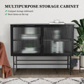 Double Door Tempered Glass Sideboard Console Table With 2 Fluted Glass Doors Adjustable Shelf And Feet Anti Tip Dust Free Kitchen Credenza Cabinet Black Black Tempered Glass Sheet Metal Plastic