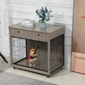 Dog Crate Furniture, Wooden Dog House, Decorative Dog Kennel With Drawer, Indoor Pet Crate End Table For Small Dog, Steel Tube Dog Cage, Chew Proof, Grey 31.7