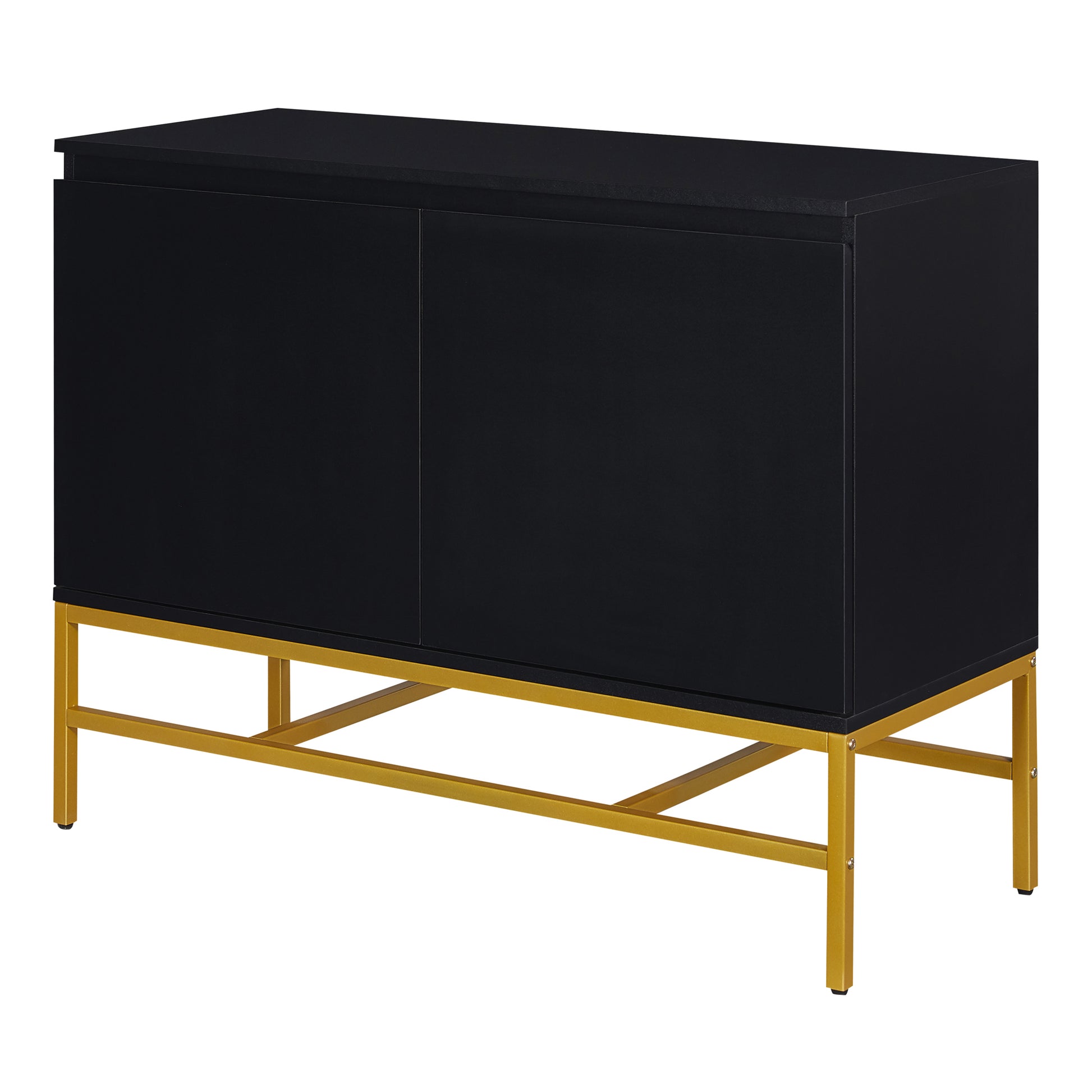 Minimalist & Luxury Cabinet Two Door Sideboard With Gold Metal Legs For Living Room, Dining Room Black Black Particle Board