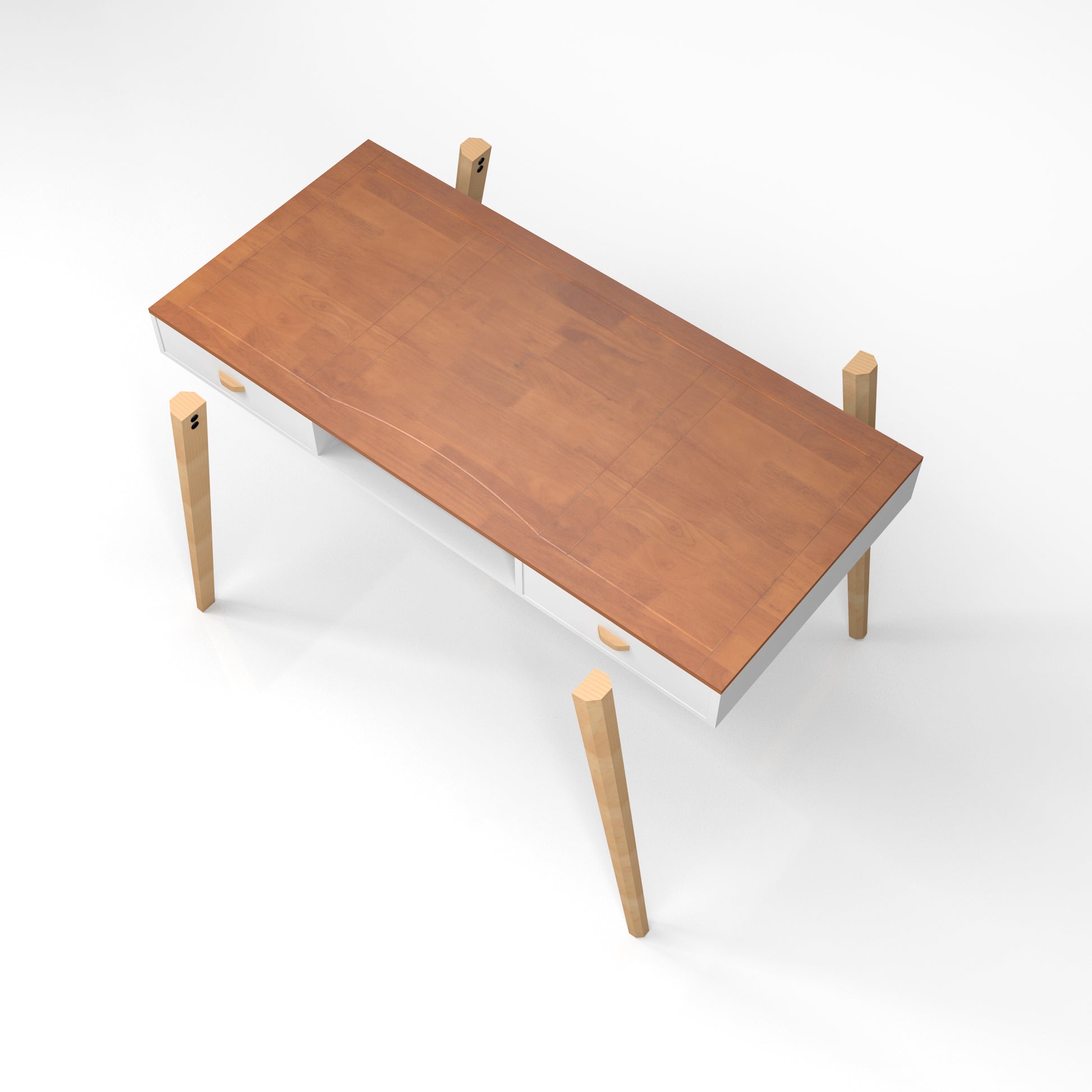Double Drawn Solid Wood Computer Desk Natural Wood