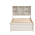 Modern Twin Size Bed Frame With Built In Usb Port On Bookcase Headboard And 2 Drawers For White Washed Color Box Spring Not Required Twin White Washed Bedroom Bed Frame Particle Board