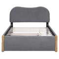 Full Size Upholstered Platform Bed With Wood Supporting Feet And Twin Size Trundle, Gray Box Spring Not Required Full Gray Wood Bedroom Upholstered