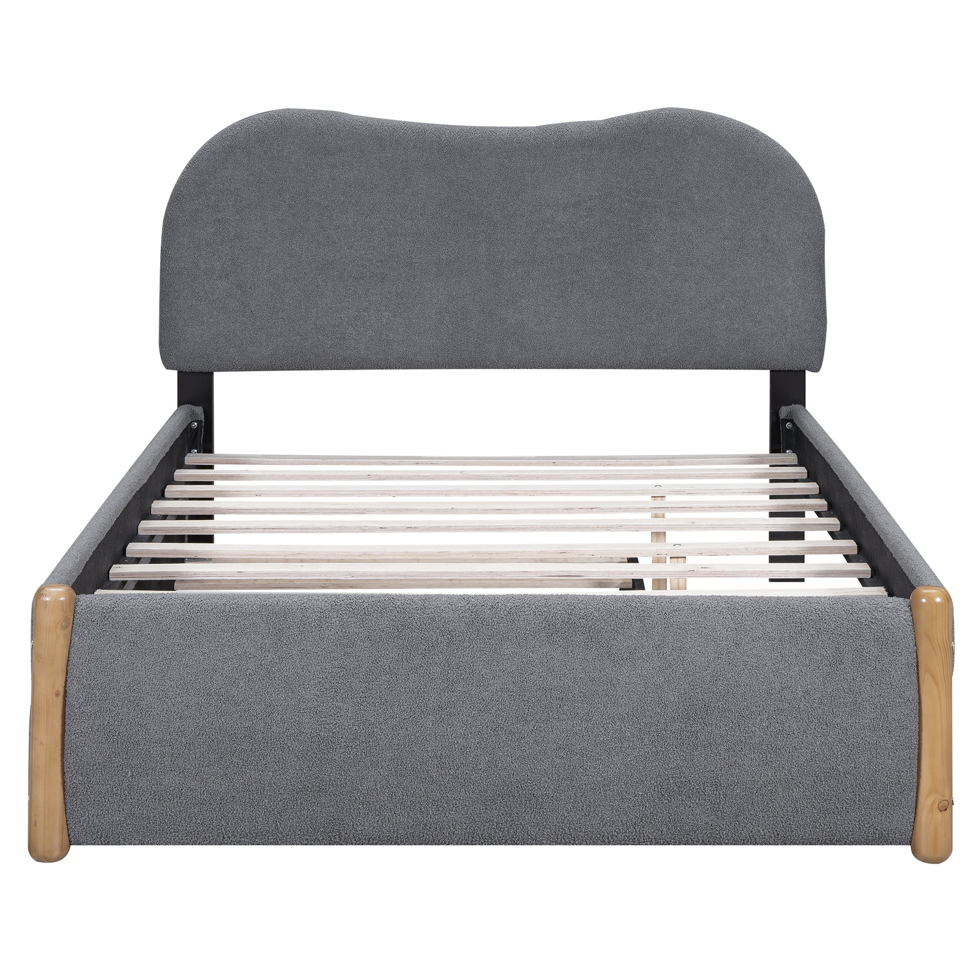 Full Size Upholstered Platform Bed With Wood Supporting Feet And Twin Size Trundle, Gray Box Spring Not Required Full Gray Wood Bedroom Upholstered