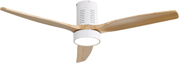 52 Inch Indoor Flush Mount Ceiling Fan With Led Light And Remote Control White Metal & Wood