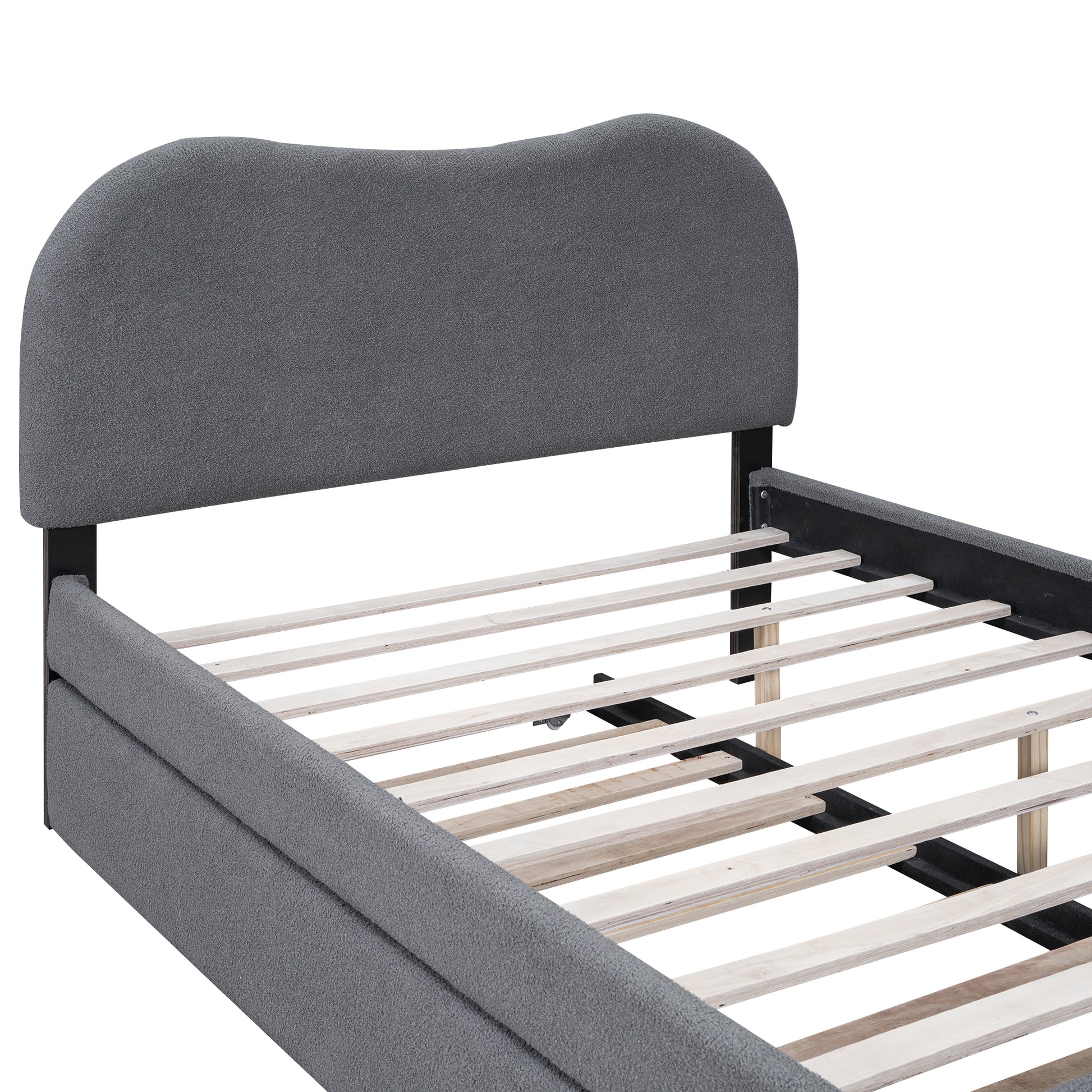 Full Size Upholstered Platform Bed With Wood Supporting Feet And Twin Size Trundle, Gray Box Spring Not Required Full Gray Wood Bedroom Upholstered