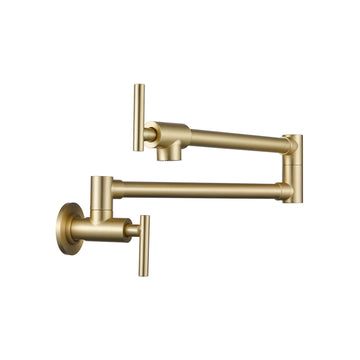 Wall Mount Folding Kitchen Pot Filler Faucet Brushed Gold Brass