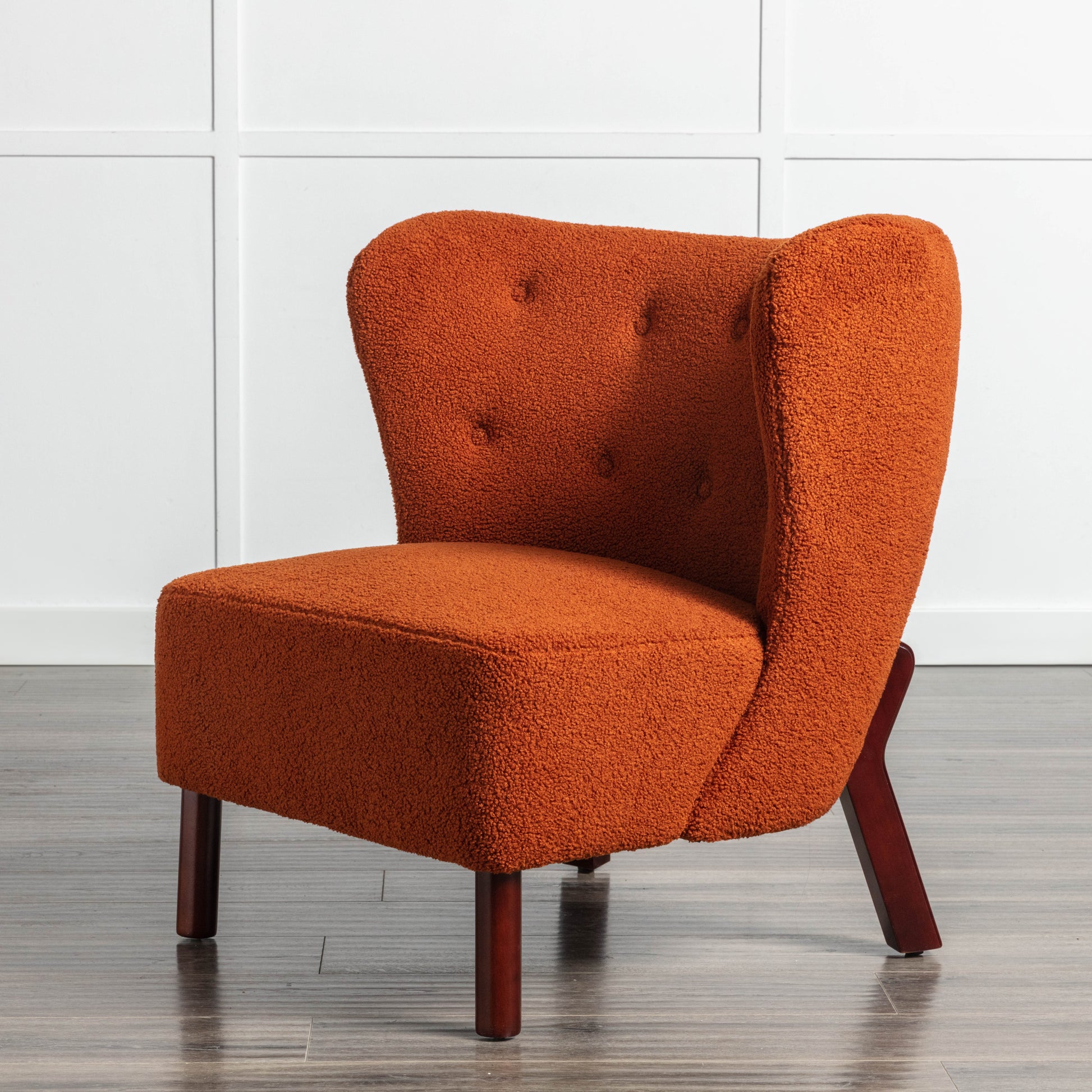 Accent Chair, Upholstered Armless Chair Lambskin Sherpa Single Sofa Chair With Wooden Legs, Modern Reading Chair For Living Room Bedroom Small Spaces Apartment, Burnt Orange Burnt Orange Polyester