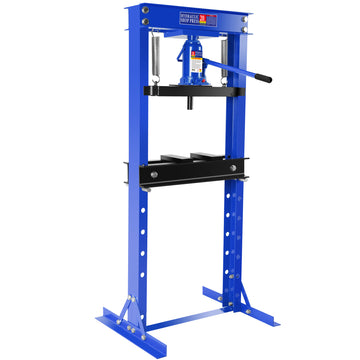 Hydraulic Shop Floor Press 20 Ton Steel H Frame Shop Press With Steel Plates Adjustable Working Table, Floor Stand Jack For Gears And Bearings Blue Steel