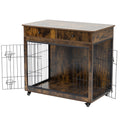 Dog Crate Furniture, Wooden Dog Crate End Table, 38.4 Inch Dog Kennel With 2 Drawers Storage, Heavy Duty Dog Crate, Decorative Pet Crate Dog Cage For Large Indoor Use Rustic Brown 38.4