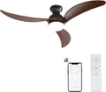 52 Inch Modern Ceiling Fan With 3 Color Dimmable Solid Wood Blades Remote Control Reversible Dc Motor For Bedroom Black Metal & Wood